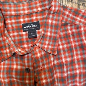 Woolrich Mens Orange Grey Plaid Long Sleeve Button Down Shirt Size XL
